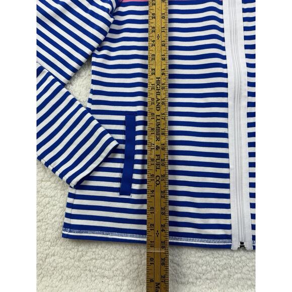 T by TALBOTS Activewear Jacket Women Large Blue Pink White Stripe Full Zip - Picture 9 of 10